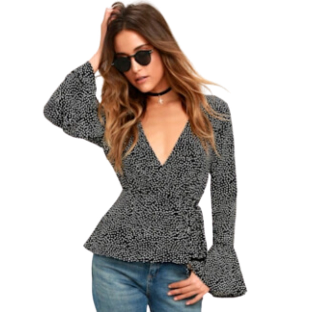 Lulu's Monochrome Wrap Blouse